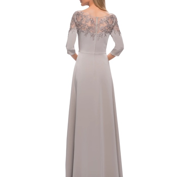 {La Femme} Embroidered Illusion Neck Gown - Picture 2 of 7